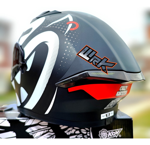 Casco Moto Negro Blanco Kov Pixel Integral Certificado Rojo