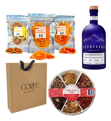 Combo Regalo Gin Aconcagua Blue Botánicos Corfú X6 Cítricos 