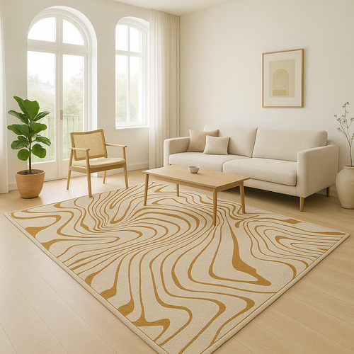 Tapete Sala 300x400cm 3x4 Sem Pelo Organico Bege Dourado Comprimento 400 Cm Desenho Do Tecido Geométrico Largura 300 Cm