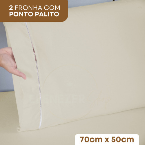 Jogo De Cama Casal Padrão 3 Peças 400 Fios Toque Acetinado Suave C/ Fronha Ponto Palito Premium Cor Palha