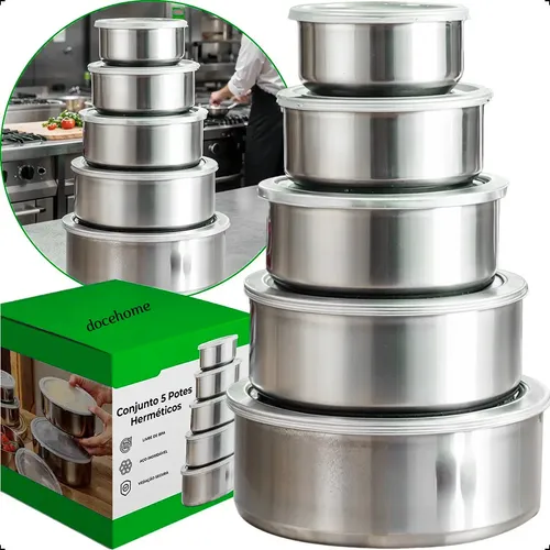 Conjunto De 5 Tigelas De Cozinha Tigela  De Inox Bowl Vasilha