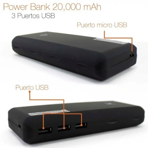 Imagen 2 de 4 de Batería De Respaldo 20,000 Mah, Con Lampara Led Y Estrobo