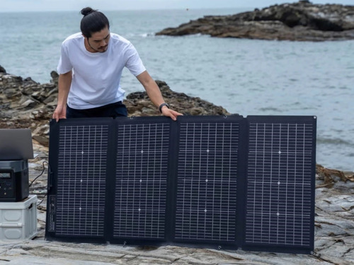 Panel Solar Ecoflow, Portátil Y Plegable, Bifacial, De 220 W, Color Negro, Voltaje De Circuito Abierto, 18,4 V, Voltaje Máximo Del Sistema: 21,8 V