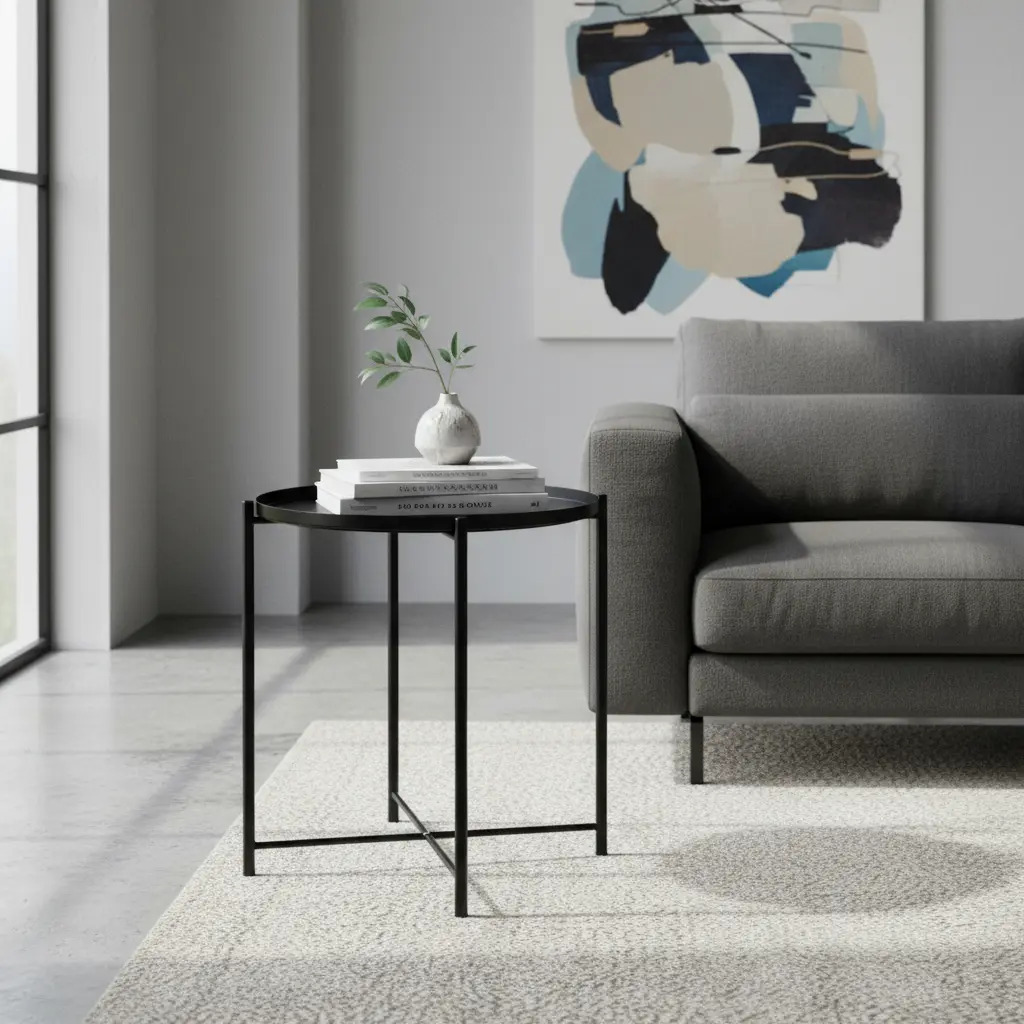 Mesa Popstore nordica ratona arrime hierro bandeja desmontable color negro