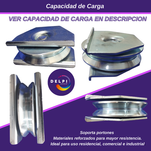 2 Rueda Portón Corredizo 90 Mm Canal V Con Sopor + 2 Rolete