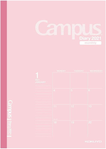 Kokuyo Campus Diary Notebook 2021 B5 Tipo Mensual, Rosa...