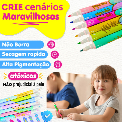 Kit Livro De Colorir Com Desenhos Cute & Comfy Cozy + Conjunto 06 Canetinhas Hidrográfica Marcador Ponta Dupla Fofa Permanente Tiktok Caderno Para Desenhar Livro De Pintar Bobbie Goods