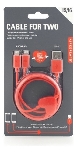 Cable Doble Para Cargar Celular Con Corazón Para Compartir Color Rojo