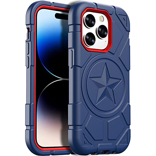 Funda Para iPhone 14 Pro Azul Marino+rojo Grado Militar D-02