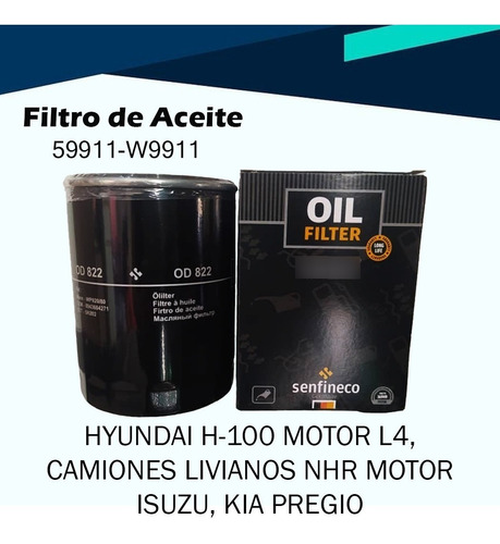 Filtro Aceite Nhr Nkr Hyundai H-100 Pregio 59911-w9911