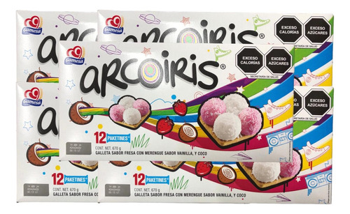 Galletas Arcoiris Bombón 12 Pack 72pz Fresa Vainilla Coco