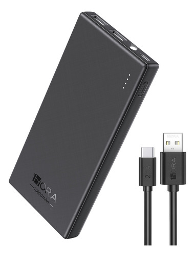 Power Bank Batería Portátil 10000mah Bateria 1hora Gar263 Power Bank Con Indicador De Luz Y Tipo C Baterias Portatiles Celulares Con 2 Usb Salidas Y 1 Entrada Tipo C Negro