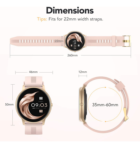 Agptek Smartwatch Mujer, Reloj Inteligente Deportivo 1.3 Pul