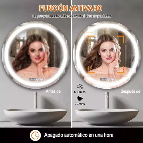Umail Espejo Inteligente Baño 3modo Touch Moderna 50*50cm Antivaho, 3 Modos De Iluminación, Antifiebla De Alta Eficiencia