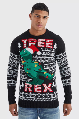 Sweater De Navidad Santa Dinosaurio Tejido Talla S Y M