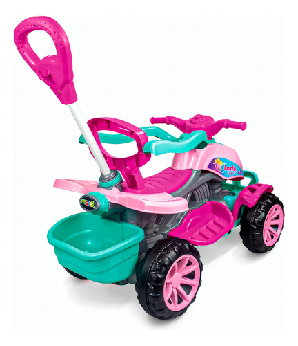 Quadriciclo Carrinho Infantil Rosa Meninas Com Pedal E Haste