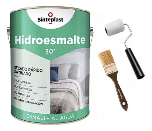 Combo Hidroesmalte Negro 4lt Pincel + Rodillo Sinteplast Mm