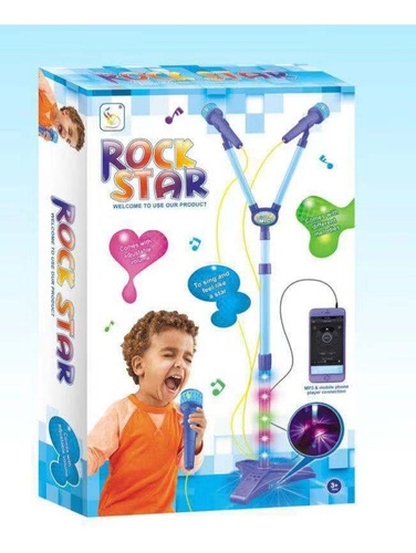 Microfono Doble Karaoke Pedestal Niños Mp3 Luces Niños 