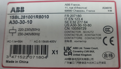 Contactor Abb A30-30-10 220v Ie=55a Original
