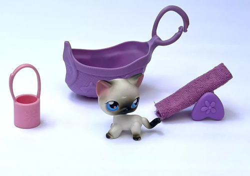 Littlest Pet Shop #5 Gris Blanco Gato Siamés Ojos Azules