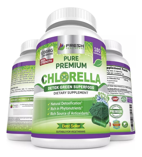 Chlorella 1200mg Algas 180 Capsulas Elimina Metales Pesados