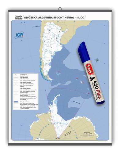 Mapa Argentina Bi Continental - Mudo 70x90cm - Con Marcador