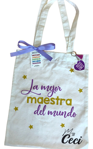 Bolsa De Manta + Llavero Personalizado -regalo Para Maestras