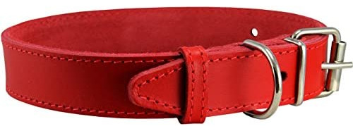 Collar Para Perro De Cuero Genuino Rojo 7 Tamaños (16-18.5 C