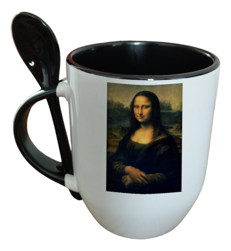 Taza Con Cuchara Mona Lisa Leonardo Da Vinci Personalizable