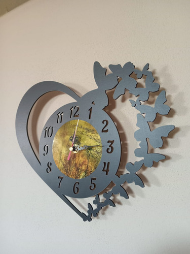 Reloj De Corazon Con Mariposas Negro Amarillo