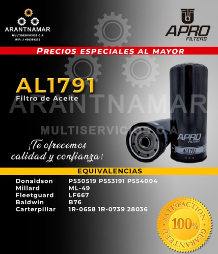 Filtro De Aceite Apro Al1791 51791 P554004 B76