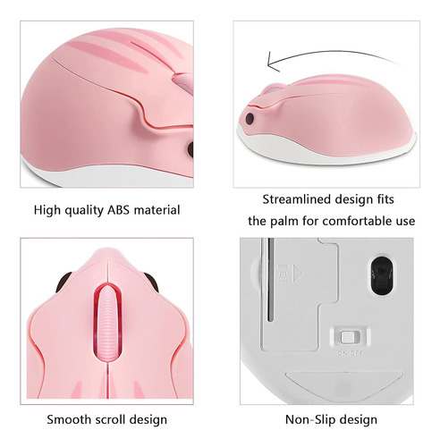 Mouse Inalámbrico, De Adorable Hámster Rosa, 1200 Dpi