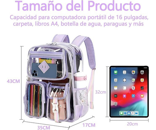 Mochila Transparente, Mochila Escolare Para Jóvenes Y Niños Color Violeta