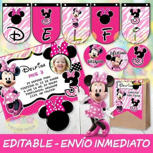 Kit Imprimible Minnie Rosa Orejas C. Candy Bar Editab 100% 