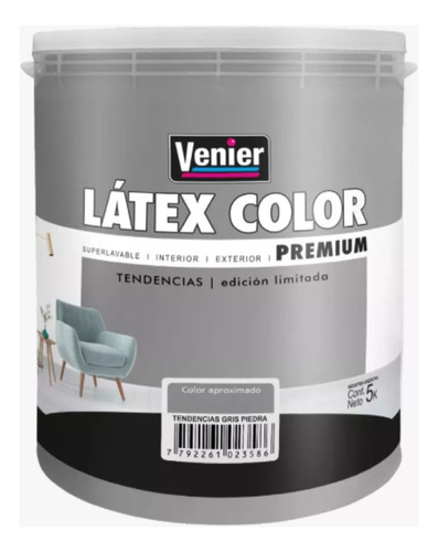 Pintura Latex Color Lavable Venier Interior Exterior 5kg Color Gris Piedra