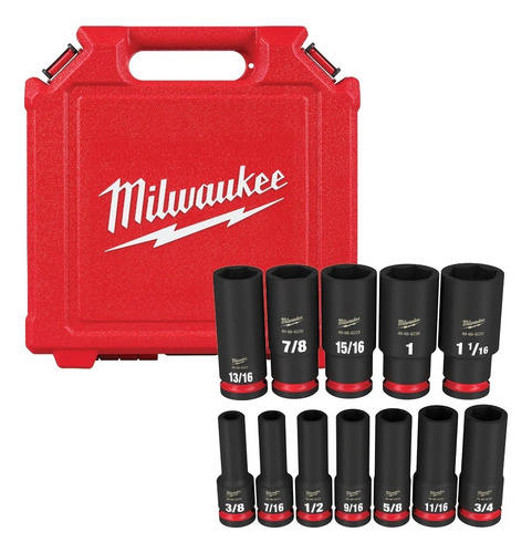 Juego De Dados Impacto Largos 12pzs 1/2 Milwaukee 49-66-7011