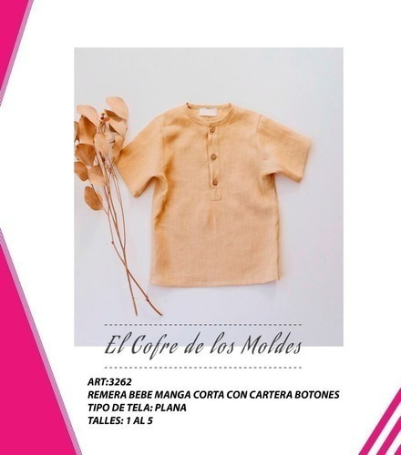 Molde  Camiseta Bebe C/abotonadura, Pack Talles 1 Al 5