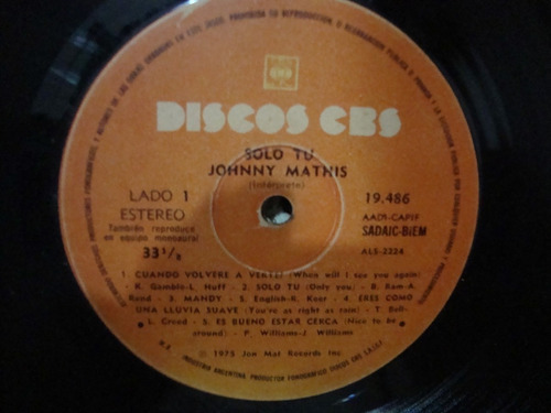 Sin Tapa Disco Johnny Mathis Solo Tu Si1