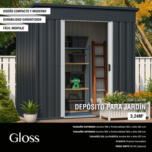Caseta Depósito De Jardín Puerta Acero Galvanizado 3,24 M2