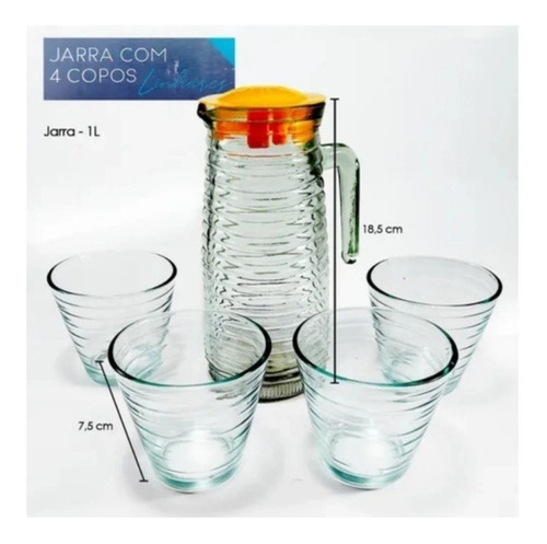 Kit Jarra 1 Litro Com 4 Copo Vidro Linhares Jar-11