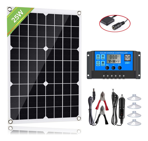 Perhgory Kit Panel Solar 25 W 12 V Monocristalino Carga 10 +