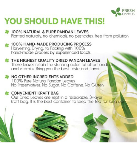 Té De Hojas De Pandan Secas 100% Puro, Sin Cafeína, Vegano