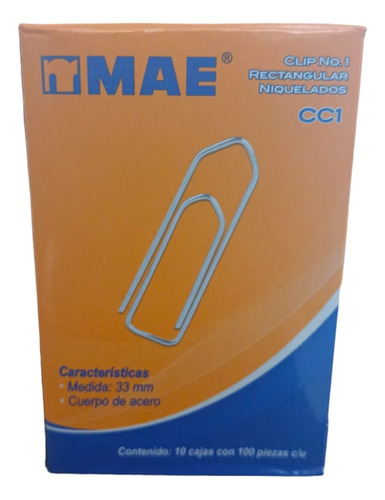 Clip Rectangular Mae No.1 C/10 Cajas - Mae Cc1 /v Color Plateado