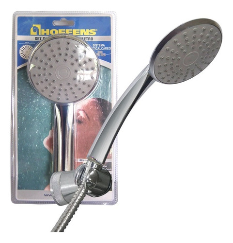 Juego Ducha Hoffens Telefono + Soporte + Flexible 1,75 Mts Plateado Brillante