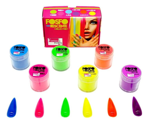 Coleccion De 6 Acrilicos Fantasy Nails Color Fosforecente