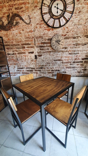 Imagen 5 de 8 de Mesa Bar Cervecera 85x85 Industrial + 4 Sillas Hierro Epoxi