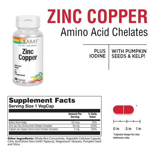 Zinc Copper Solaray 100 Vegcaps - Unidad a $10