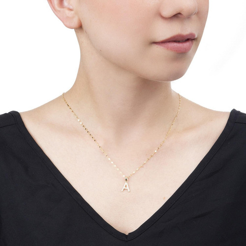 Dije Inicial / Letra Zirconia + Grano De Café Oro Solido 10k Color Dorado