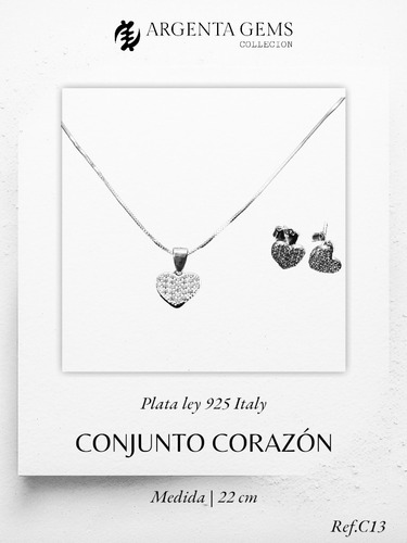 Conjunto Corazon - Plata Ley 925 Italy