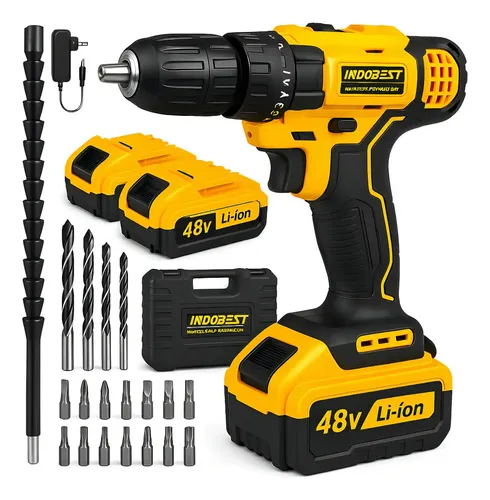 Parafusadeira Furadeira 48v Sem Fio Profissional 2 Baterias Amarelo 127/220v 50 Hz / 60hz